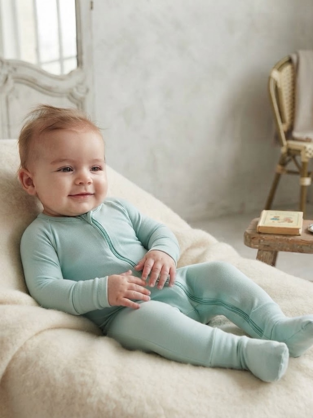 Little Sleepies Solid Aqua Blue Long Sleeve Fold Over Foot Sleeper